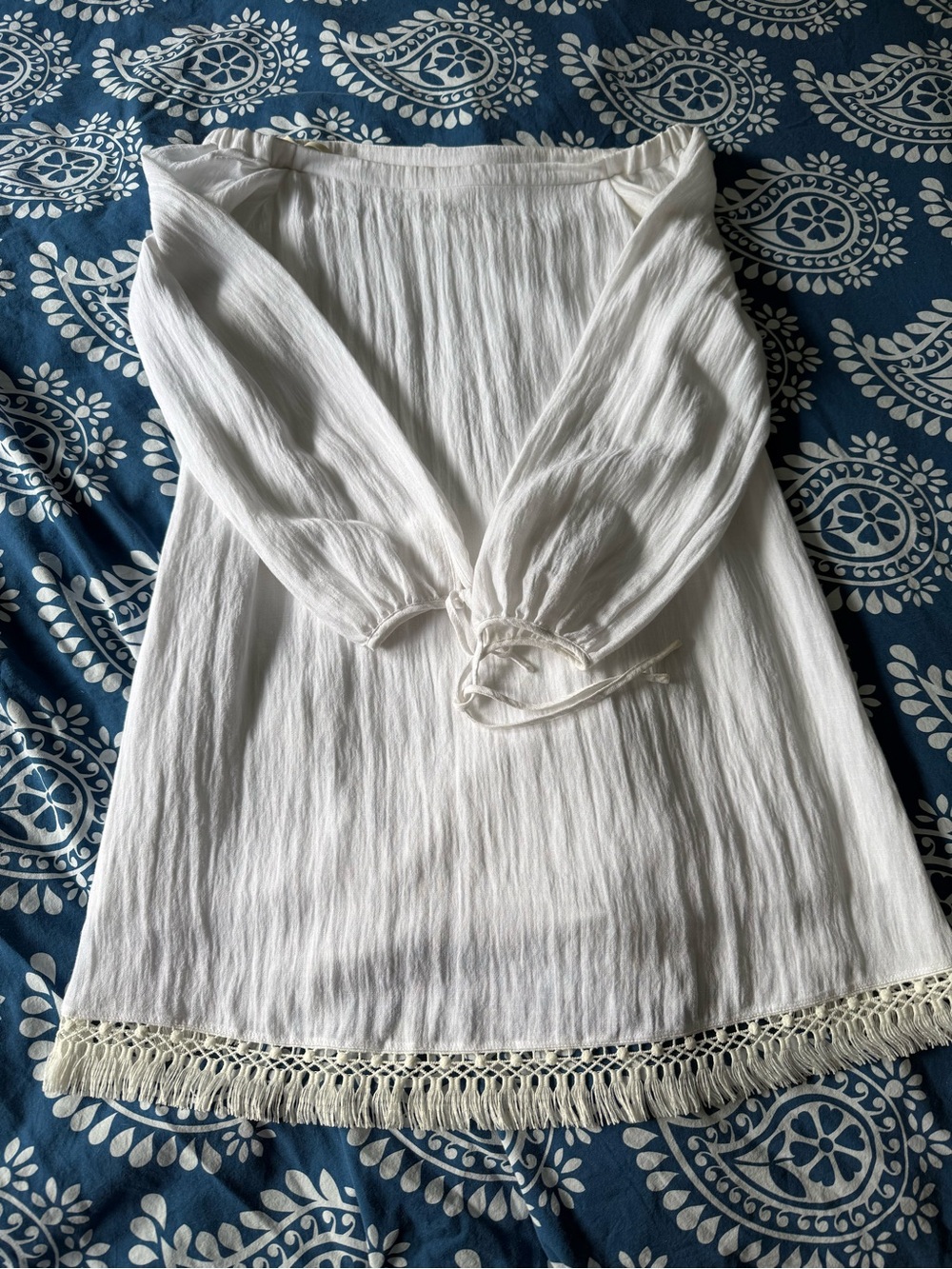 Lilly Pulitzer White Fringe-Hem Peasant Tunic Mini dress